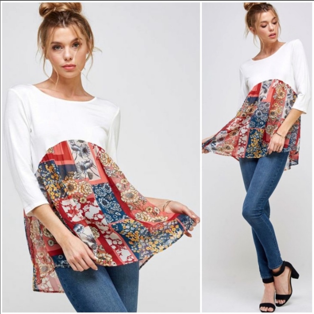 Boho Floral Print Tunic (NWT) S,M,L